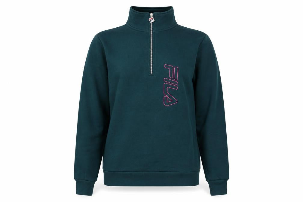 Unisex Adults UK M Regular FILA Green Henley Sweatshirt