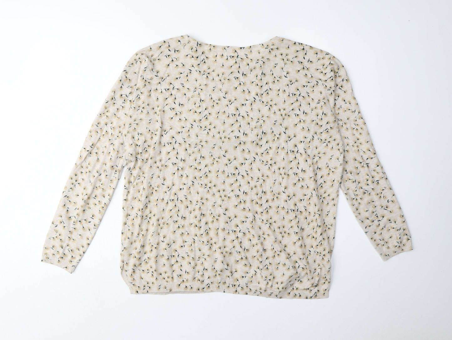 Fat Face Women's Beige Floral Pullover Jumper Size 12