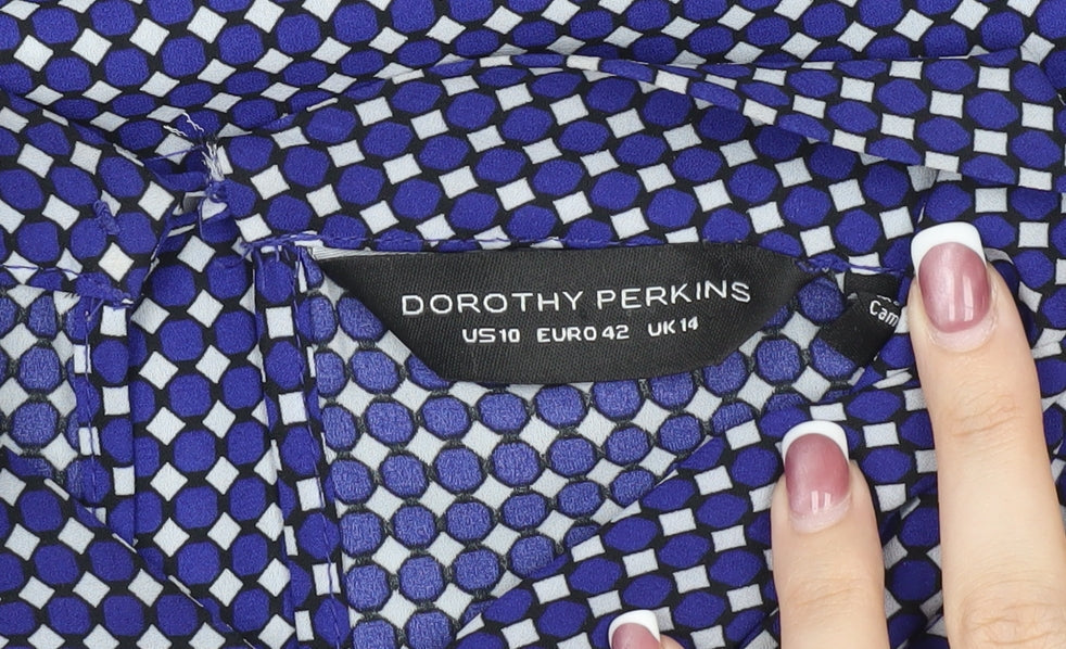 Dorothy Perkins Women's Blue Geometric Blouse, Size 14