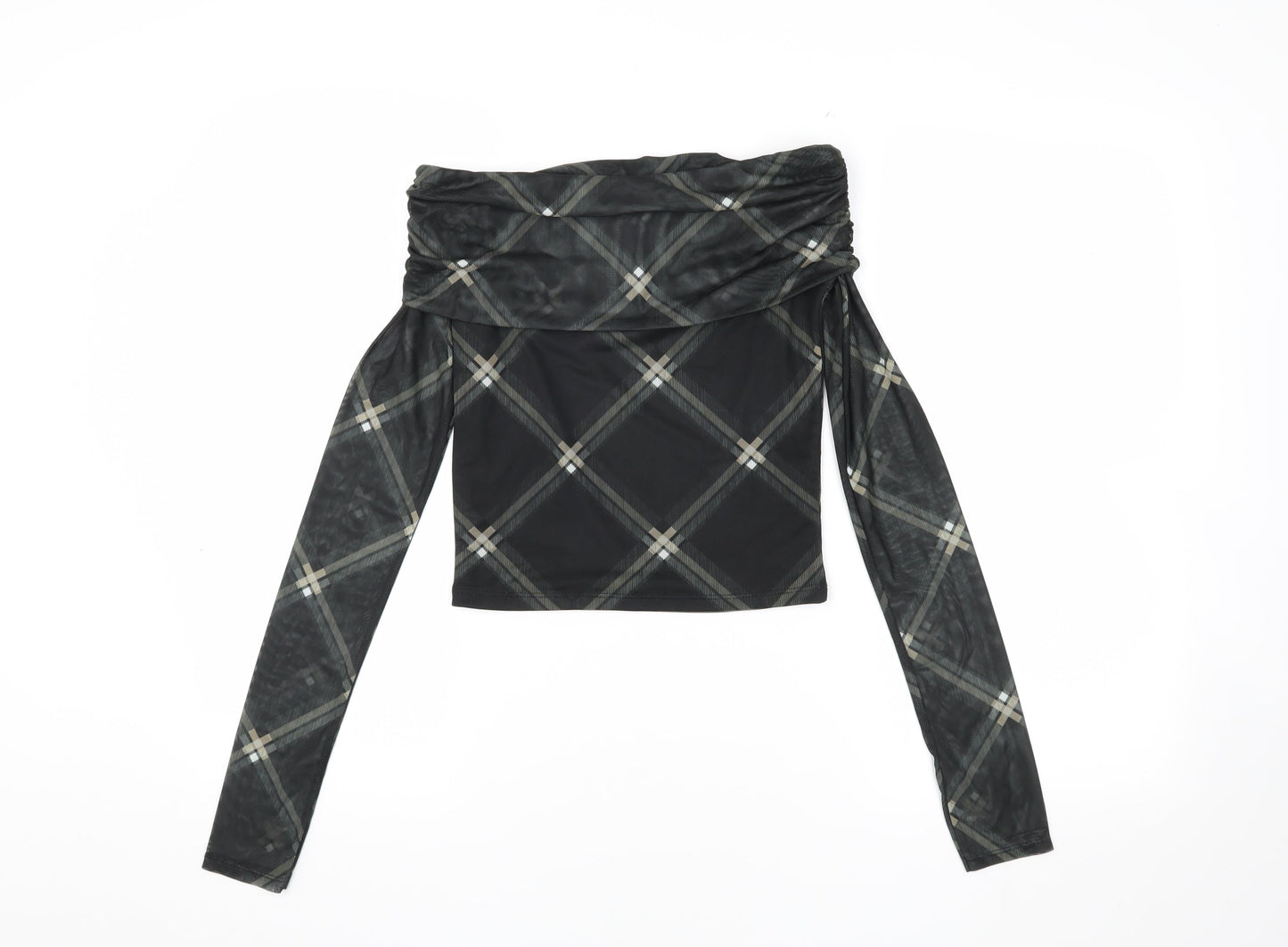 ASOS DESIGN Women's Black Check Cropped Blouse, Size S