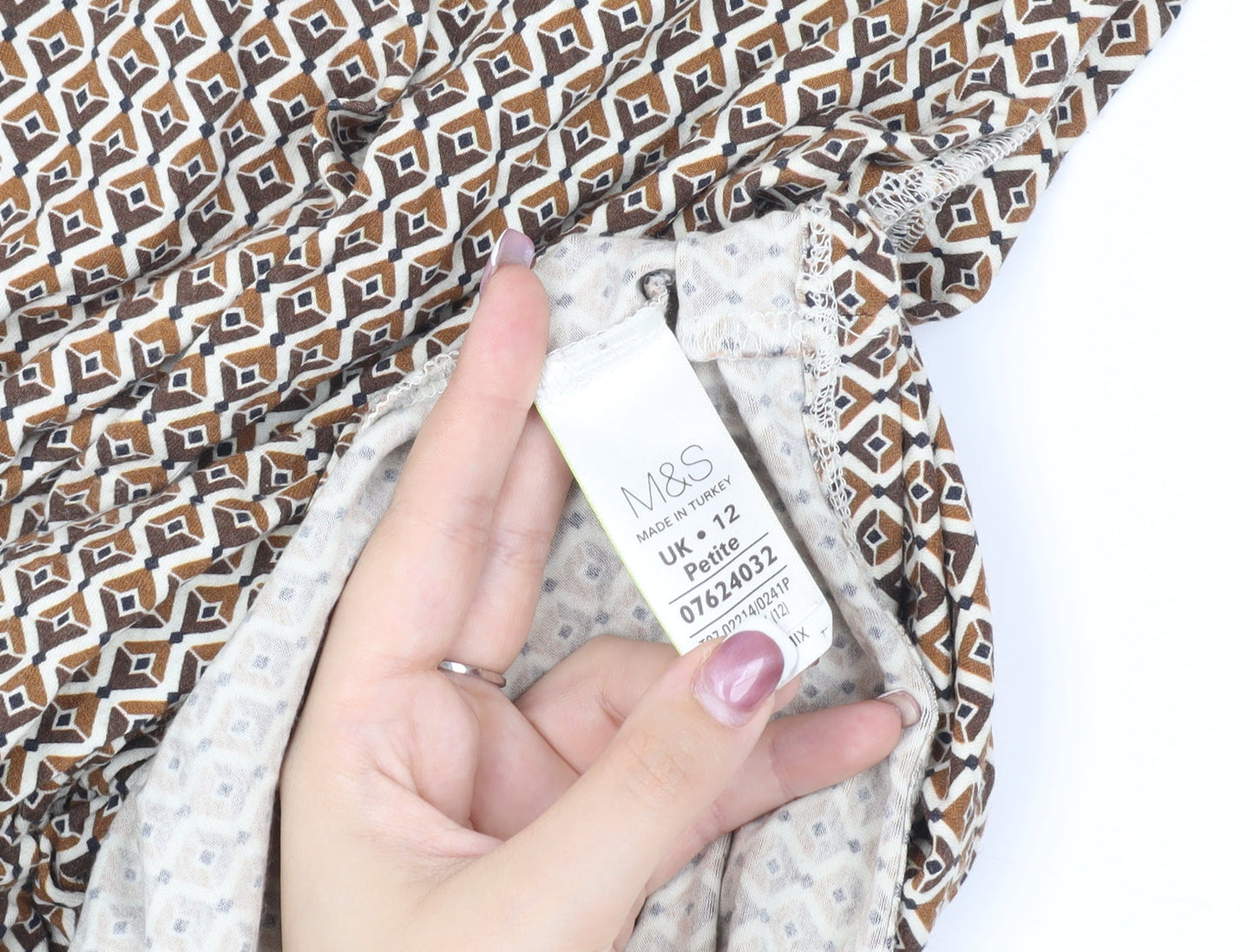 Marks and Spencer Brown Geometric Petite A-Line Dress