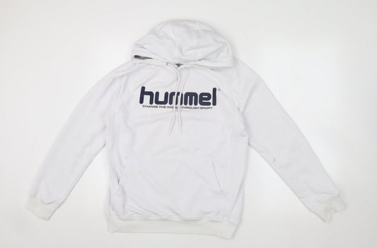 Hummel Men's White Pullover Hoodie, Size S, Logo Accent