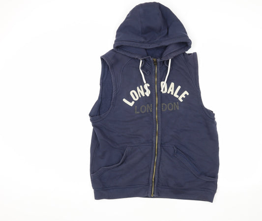 Lonsdale Men's Blue Sleeveless Hoodie Jacket Small
