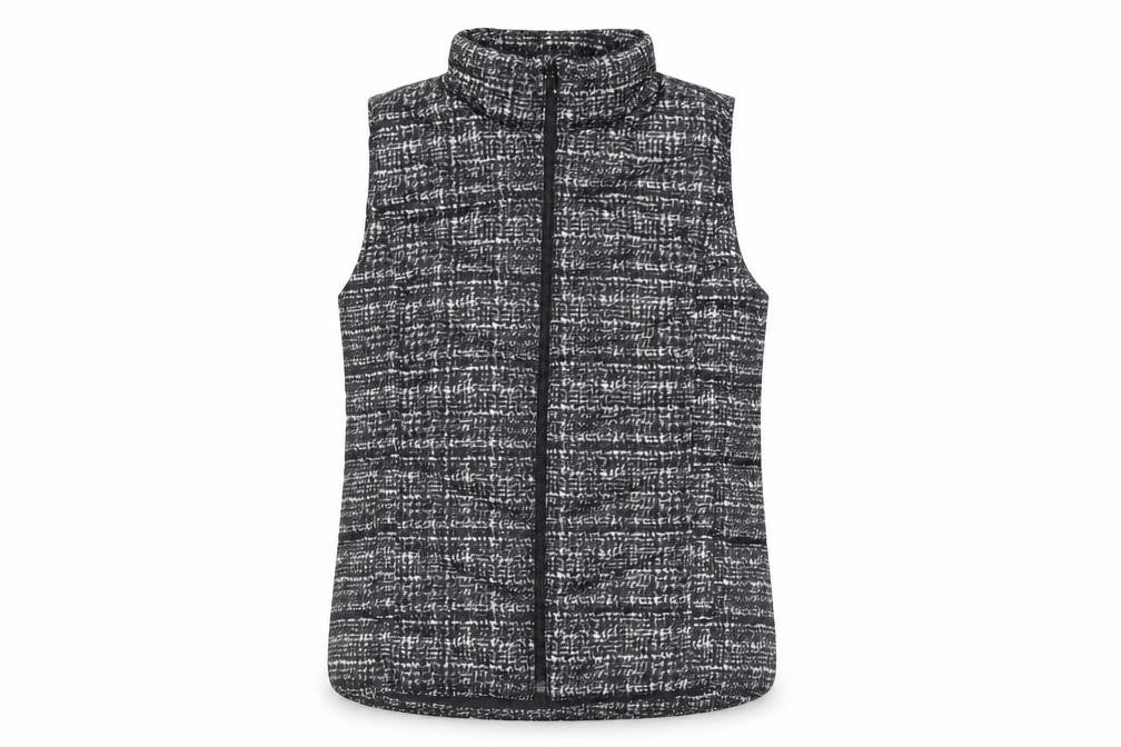 Lands' End Women's Black Check Puffer Waistcoat, L Tall