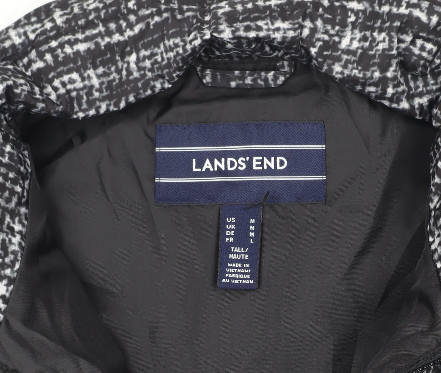 Lands' End Women's Black Check Puffer Waistcoat, L Tall
