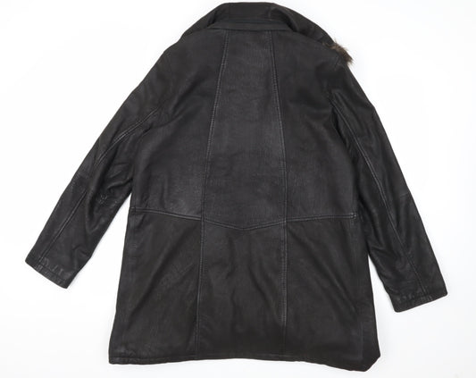 Lakeland Women's Black Leather Fur Trim Coat Size 16