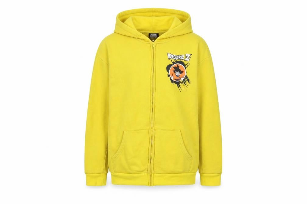 Front view of Dragon Ball Z boys’ yellow fleece full zip hoodie 11-12 years