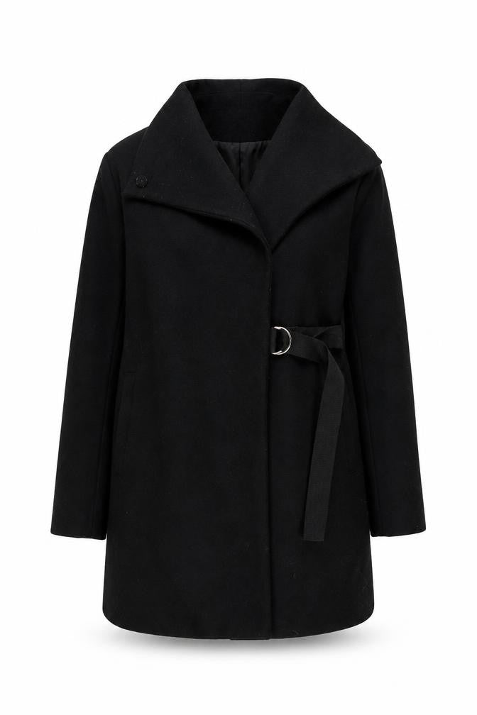 Zara Women's Black Wool Belted Overcoat, Size S