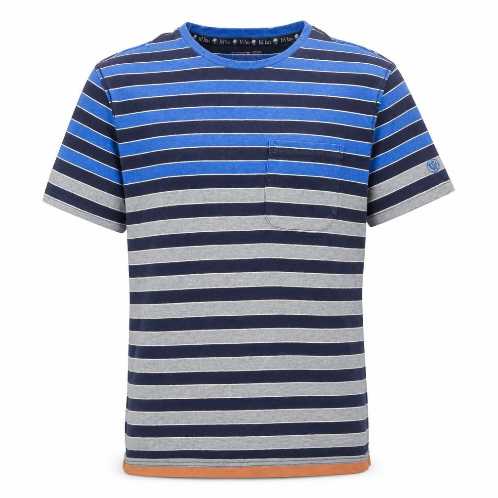 IQ RAG Men's Blue Striped T-Shirt, Size S, Crew Neck
