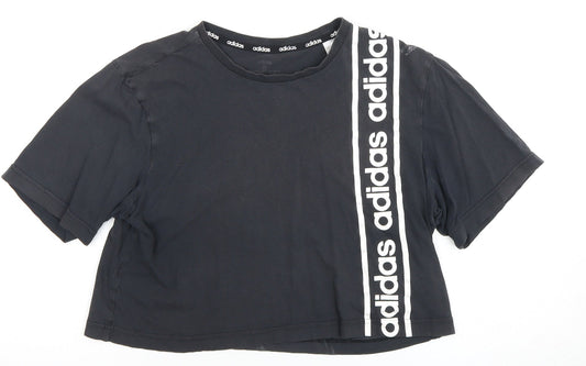 Adidas Women's Black Cropped T-Shirt, Size S