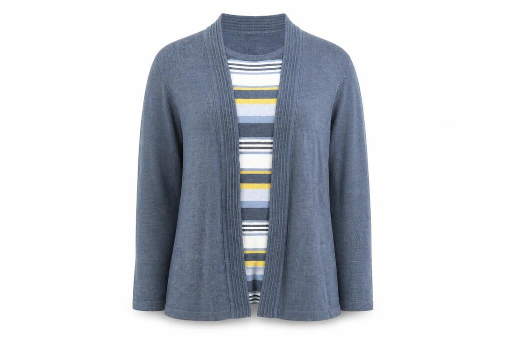 Front view of Honor Millburn Women's Blue Cardigan, size 18
