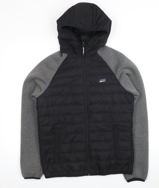 JACK & JONES Men's Black Puffer Jacket S Hooded Casual