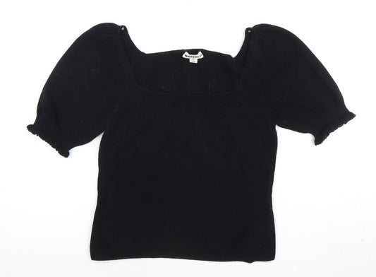 Whistles Women's Black Square Neck Puff Sleeve Blouse S