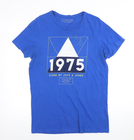 Jack & Jones Men's Blue Graphic Print T-Shirt L