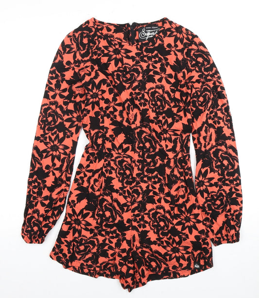 Superdry Women's Black Floral Playsuit XXS Long Sleeve