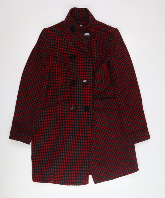 Debenhams Women's Red Checked Pea Coat Size 10