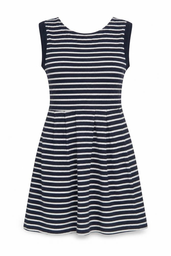 Front view of French Connection Women's Blue Striped Dress, size 8