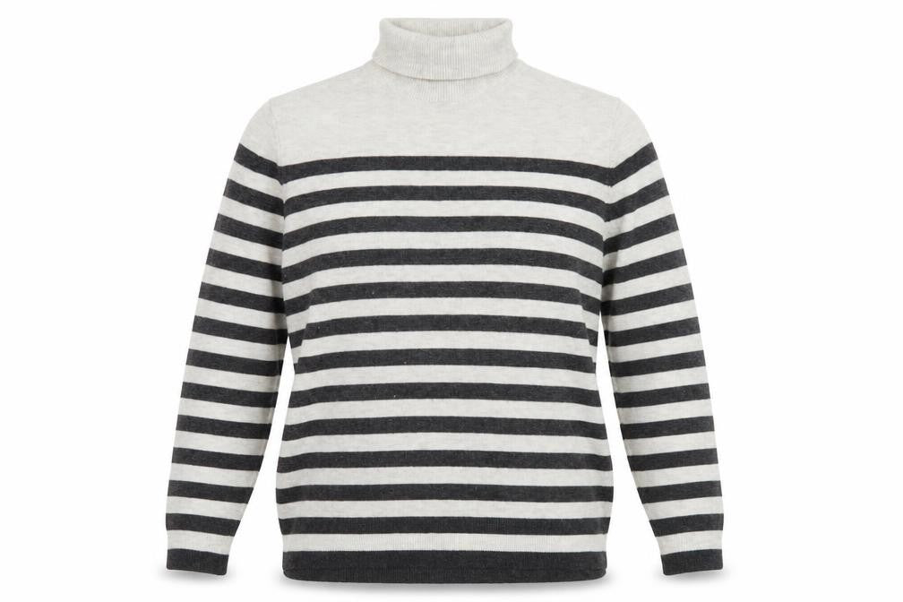 Marks and Spencer Women's Grey Striped Roll Neck Jumper M