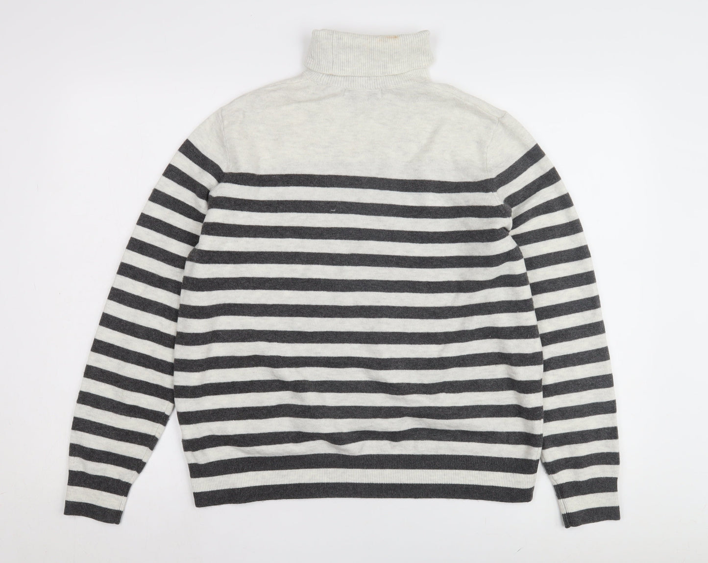 Marks and Spencer Women's Grey Striped Roll Neck Jumper M