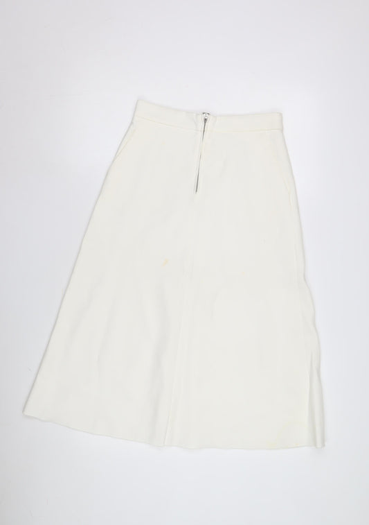 Zara Woman Ivory A-Line Midi Skirt, Size L, Women