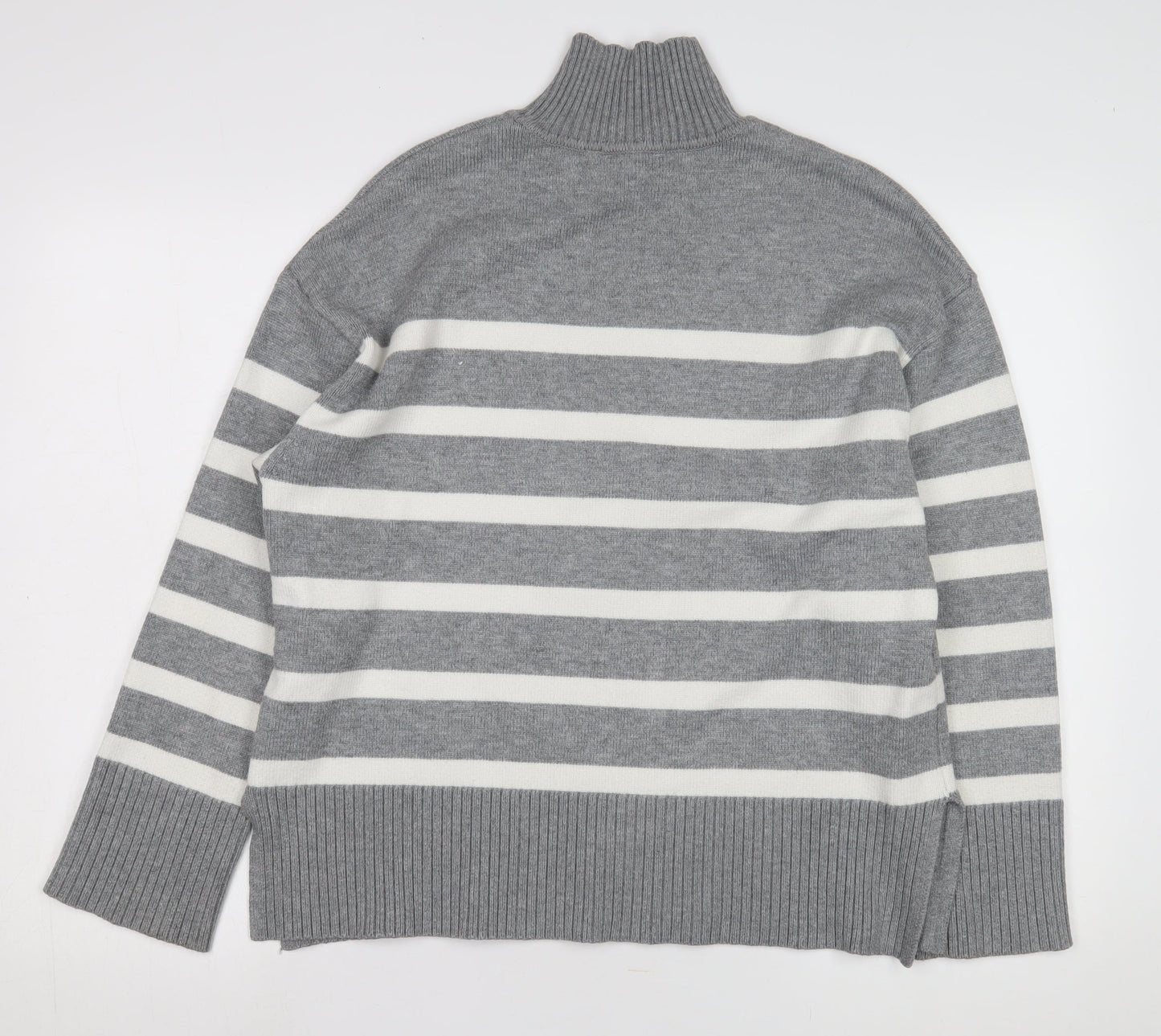 Zara Women's Grey Striped Mock Neck Jumper Size UK 0