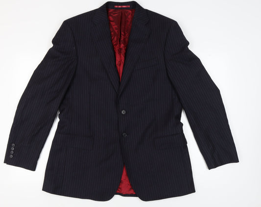 Next Men's Blue Striped Long Suit Jacket 44L