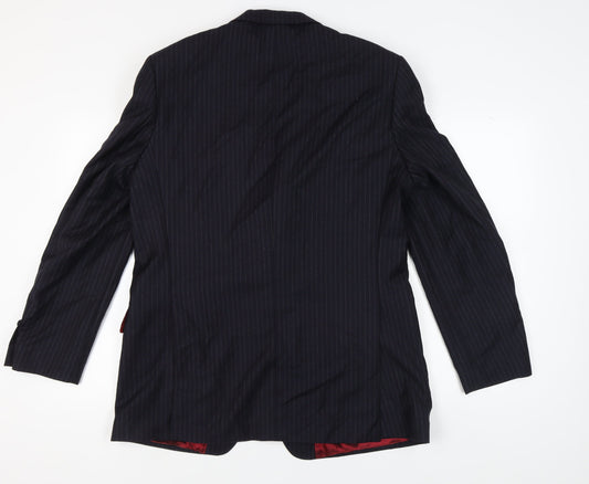 Next Men's Blue Striped Long Suit Jacket 44L