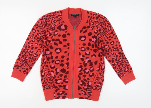 DKNY Jeans Women's Red Full Zip Animal Print Jumper S