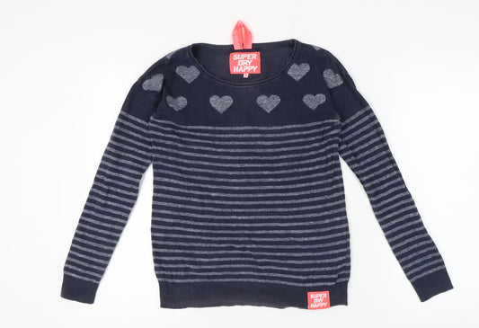 Super Dry Happy Women's Blue Striped Pullover Jumper S