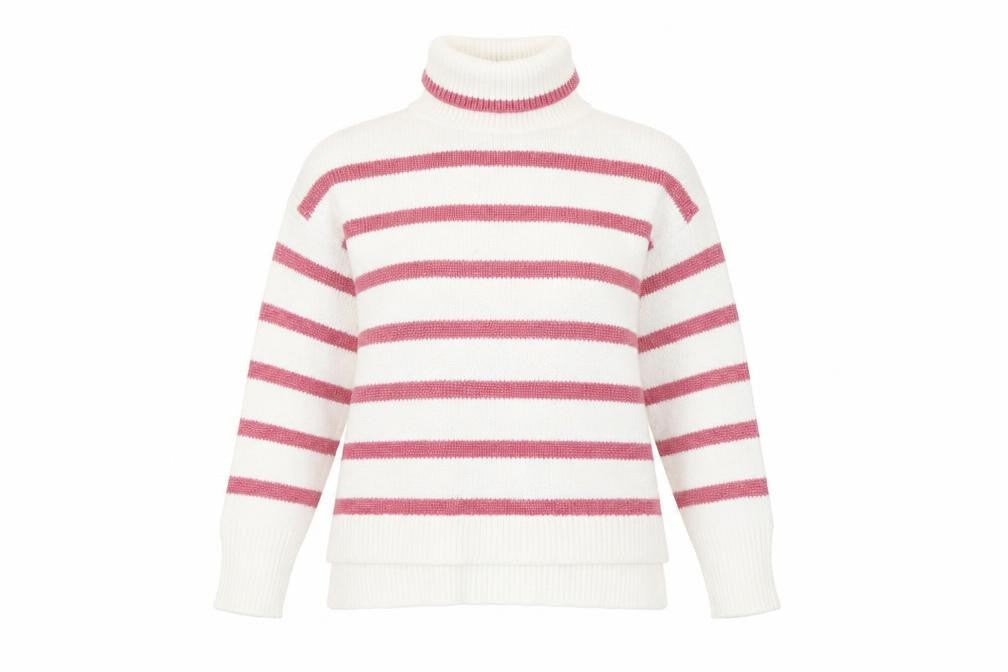 Crew Clothing White Roll Neck Striped Jumper Size 12