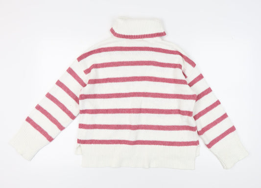 Crew Clothing Women’s White Roll Neck Striped Jumper Size 12