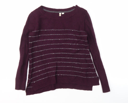 White Stuff Women's Purple Striped Knit Pullover Jumper Size 10