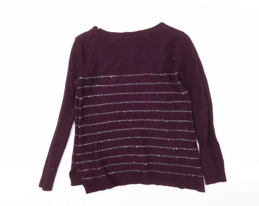 White Stuff Women's Purple Striped Knit Pullover Jumper Size 10