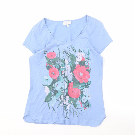 Laura Ashley Women's Blue Floral T-Shirt, Size 12, Scoop Neck