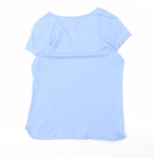 Laura Ashley Women's Blue Floral T-Shirt, Size 12, Scoop Neck
