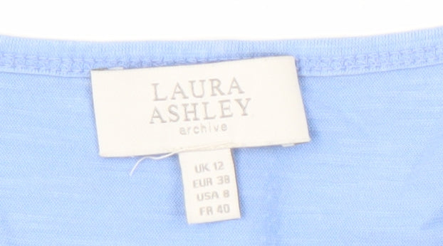 Laura Ashley Women's Blue Floral T-Shirt, Size 12, Scoop Neck