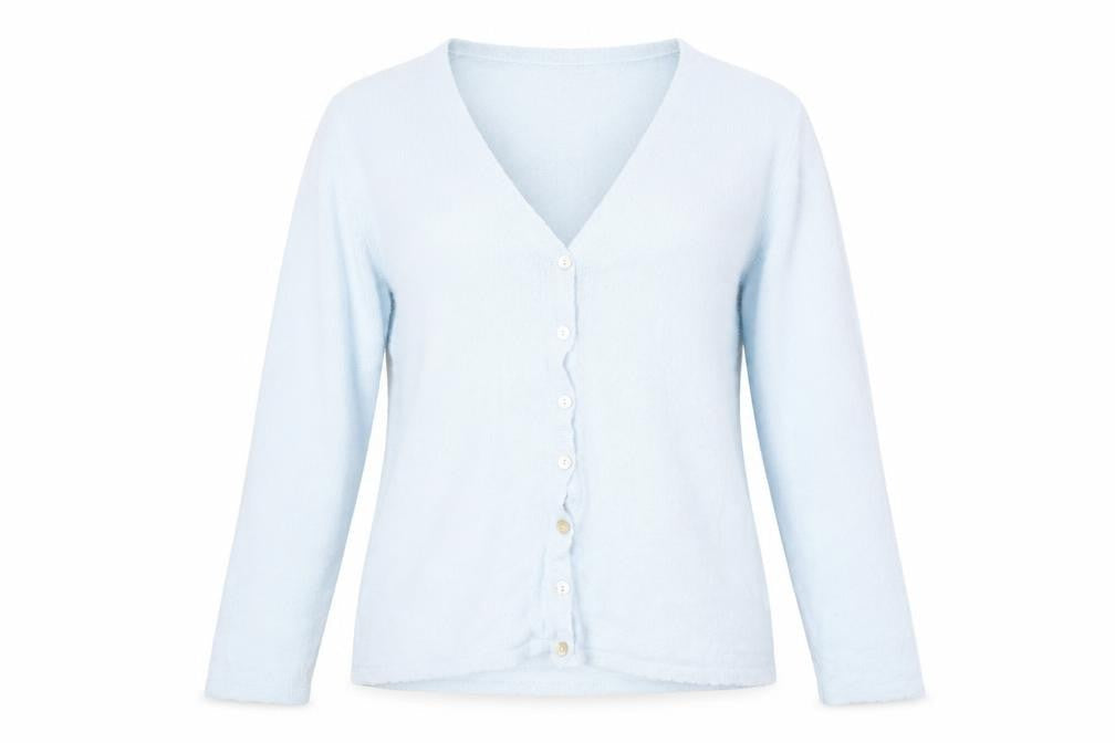 Front view of Honor Millburn Women's Blue Cardigan, size 14