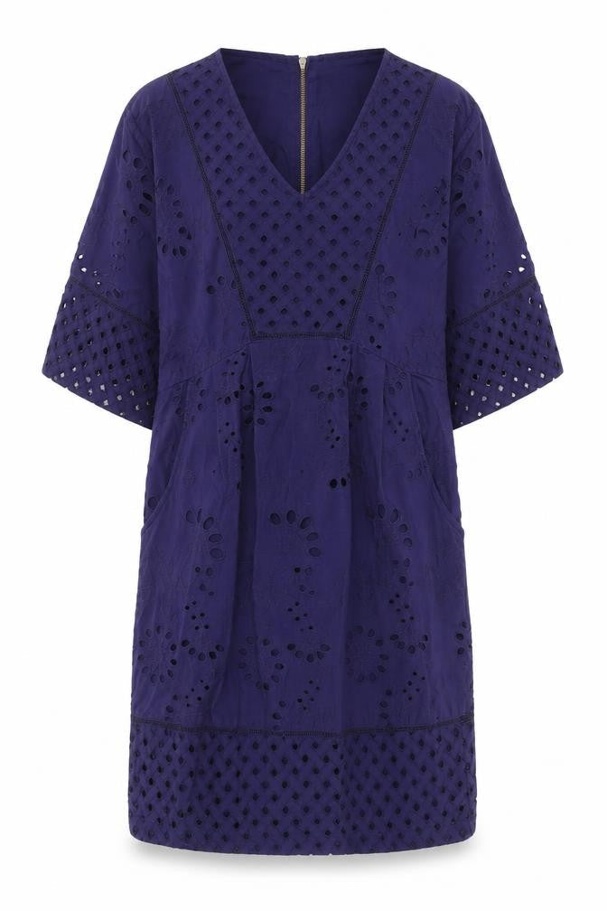 Laura Ashley Women's Blue Cotton Embroidered Shift Dress