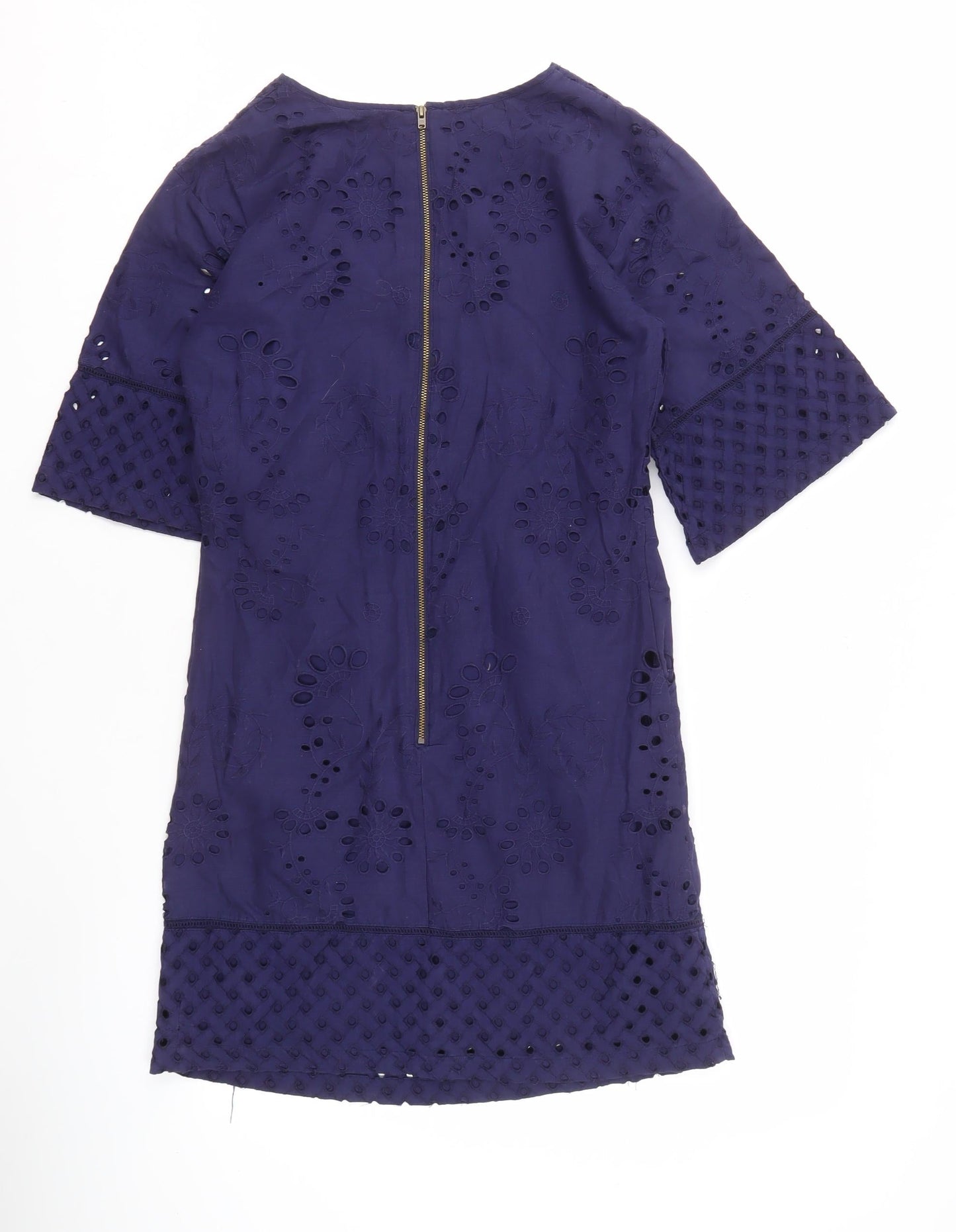 Laura Ashley Women's Blue Cotton Embroidered Shift Dress