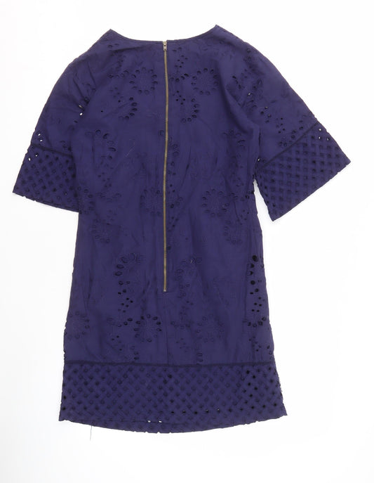 Laura Ashley Women's Blue Cotton Embroidered Shift Dress