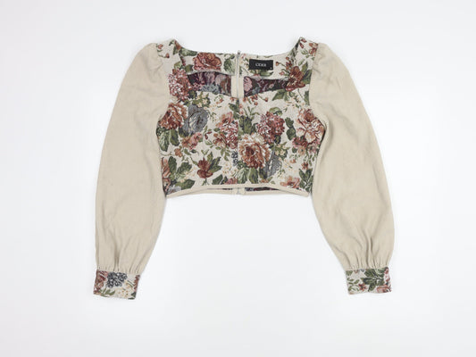 Cider Women's Beige Floral Cropped Top - Size S