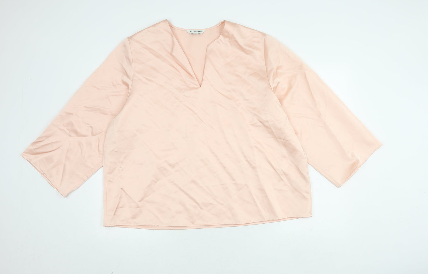 Marks and Spencer Women's Pink Blush Autograph 3/4 Sleeve V-Neck Blouse