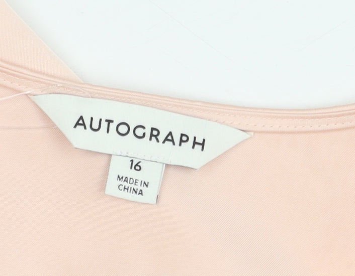 Marks and Spencer Women's Pink Blush Autograph 3/4 Sleeve V-Neck Blouse