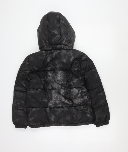 H&M Boys Black Puffer Jacket 10 Winter Hooded Zip