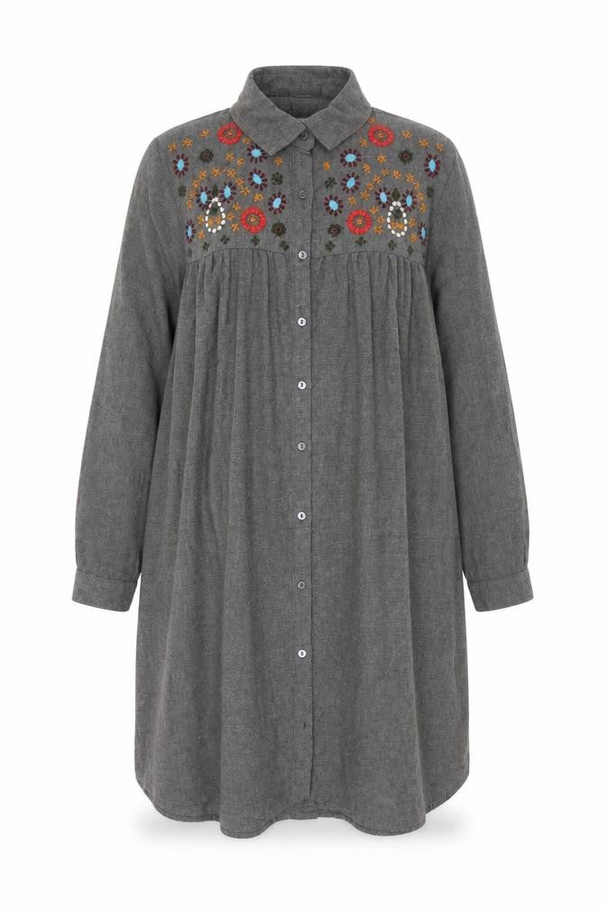 Zara Women's Grey XS Embroidered Shirt Dress