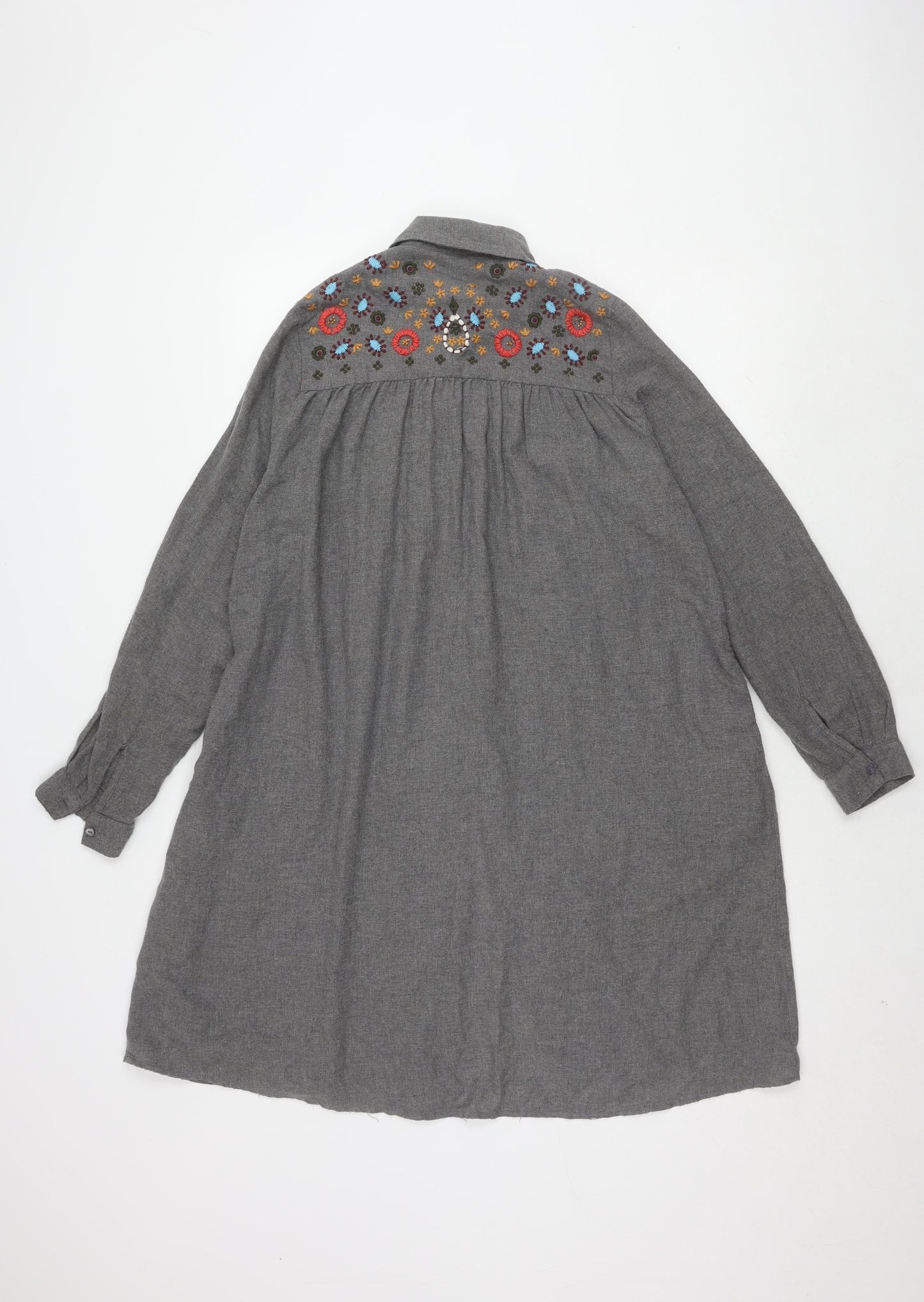 Zara Women's Grey XS Embroidered Shirt Dress