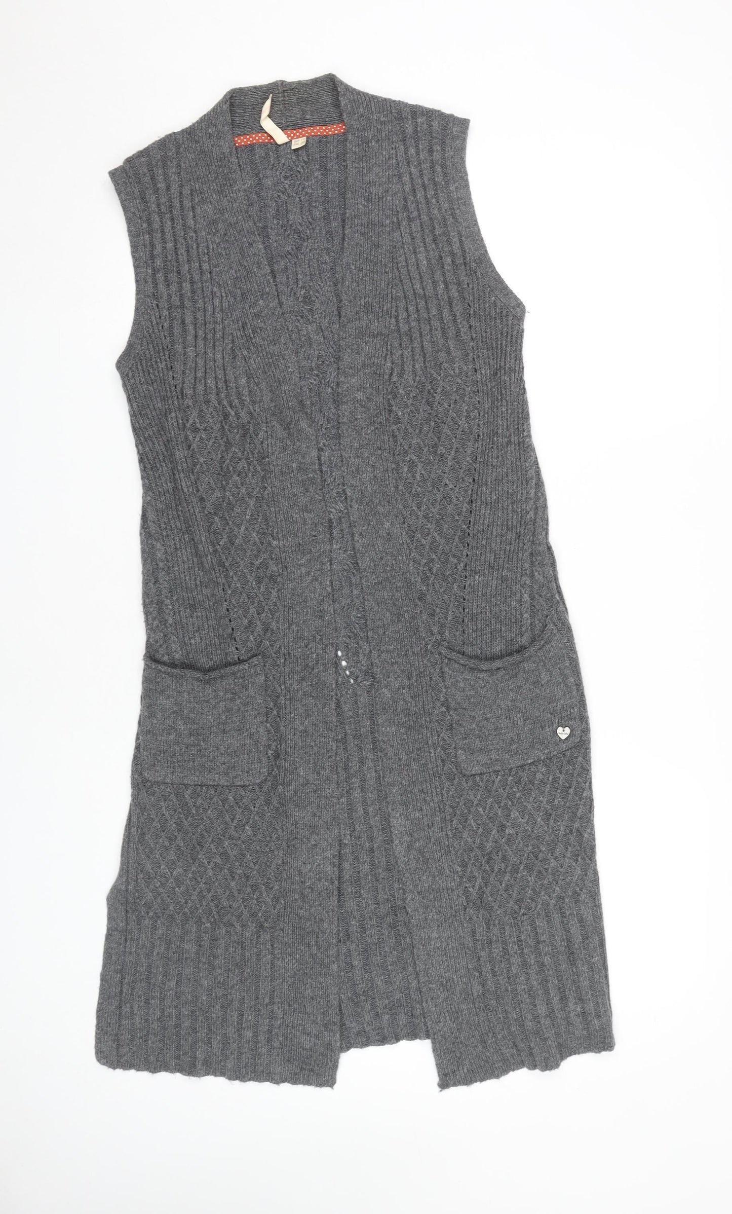 White Stuff Women's Grey Vest - Size 10, Cable-Knit Open Front Vest Cardigan