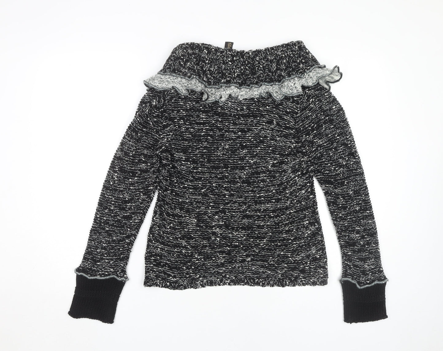 Stephen Women’s Black Cardigan Knit Open Ruffle S