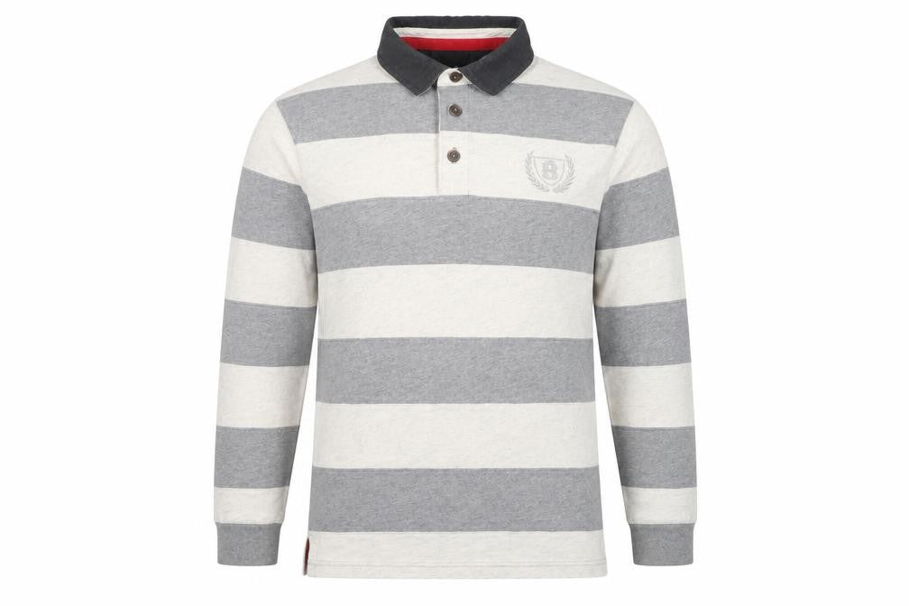 Marks and Spencer Men's Grey Striped Long Sleeve Polo M