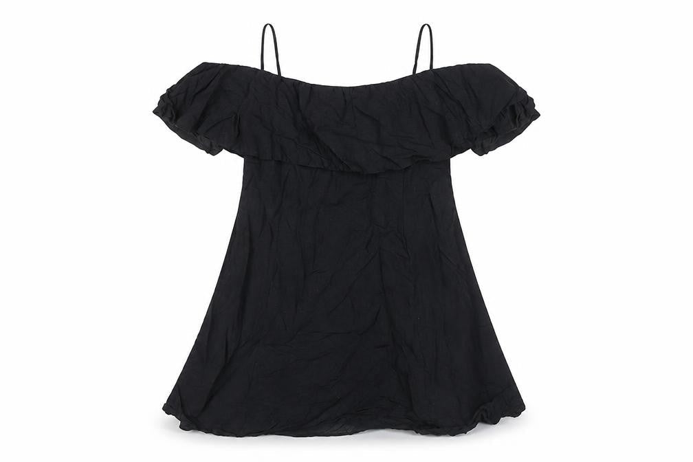 Front view of Zara Black Off Shoulder Cotton Dress, size 12